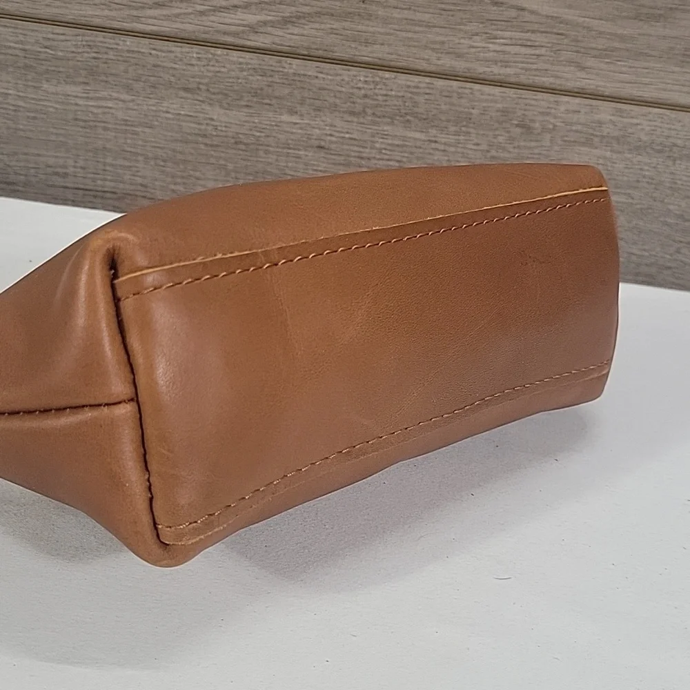 Portland Leather Goods Cognac Brown Cosmetic Make-up Zip Pouch Bag